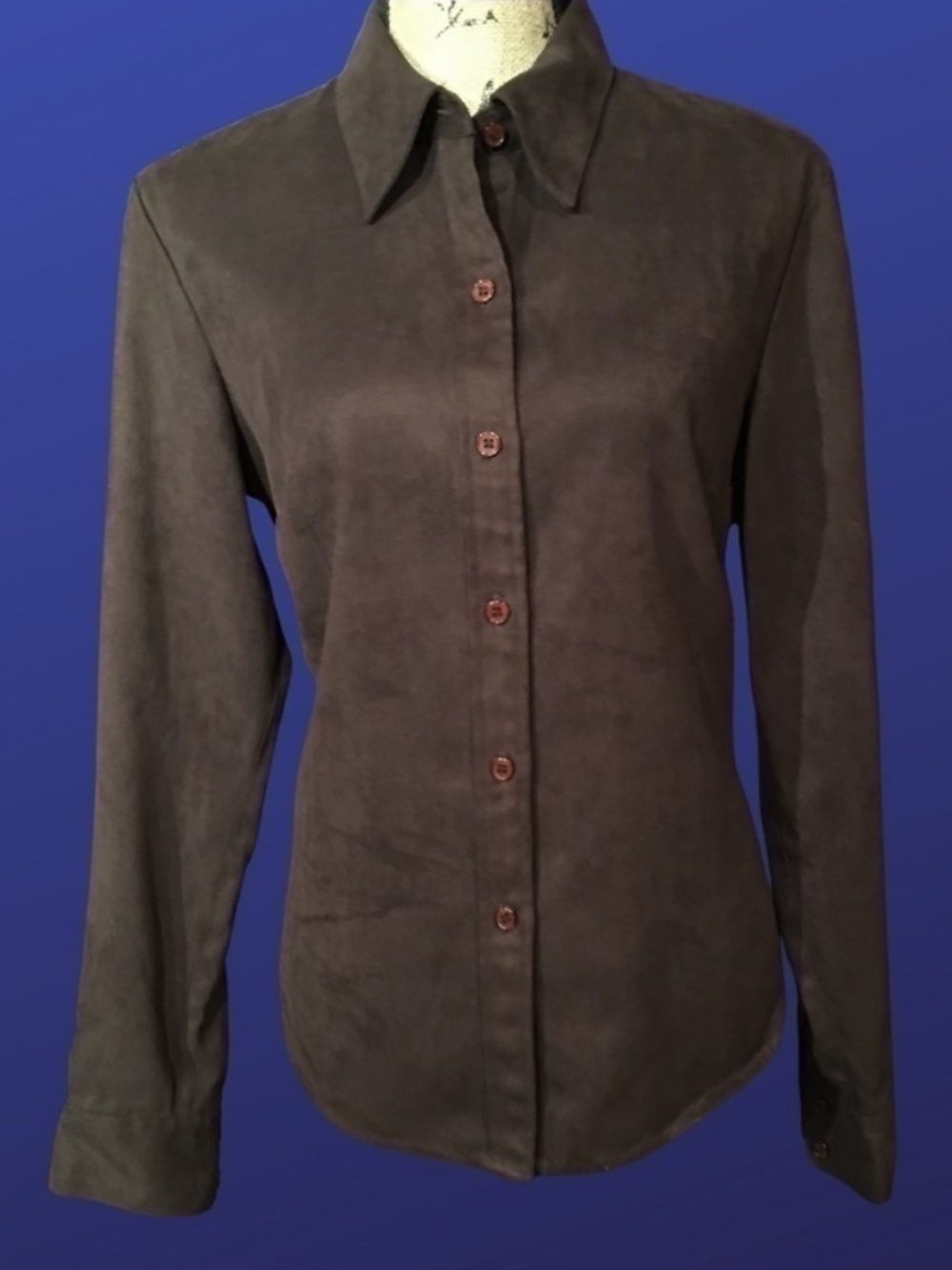 Dark Brown Suede Button Down Shirt Size 6